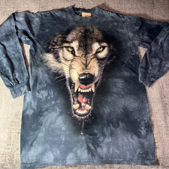 Snarling Wolf Tie Dye Long Sleeve Shirt MEDIUM by The Mountain Gray Black - Picture 1 of 7
